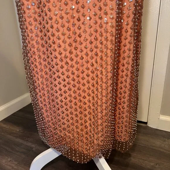 NWT Zara Coral Sequined Chiffon Midi Skirt, Size XL - Picture 13 of 16